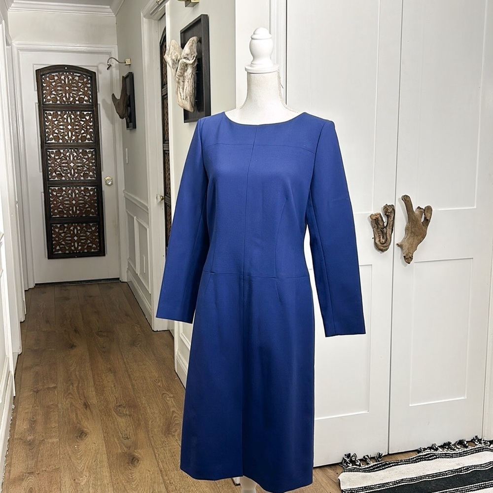 Brooks Brothers Womens Sheath Long Sleeve Wool Dress Paneled Waist Blue Size 10